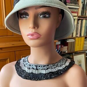 MaxMara SPORTMAX Elegant Bib Fabric Necklace 💎Black & Silver Beaded Detail💎